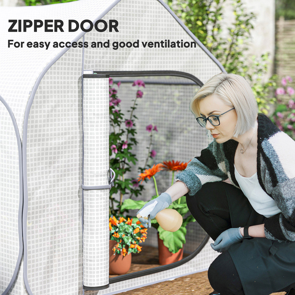 Outsunny White PE Cover 4.9 x 4.8ft Mini Pop Up Greenhouse with Zipper Door Image 6
