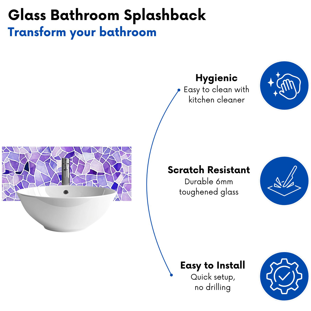 Warren Reed Designer Purple and White Mosaic Design Glass Bathroom Splashback 25 x 60cm Image 4