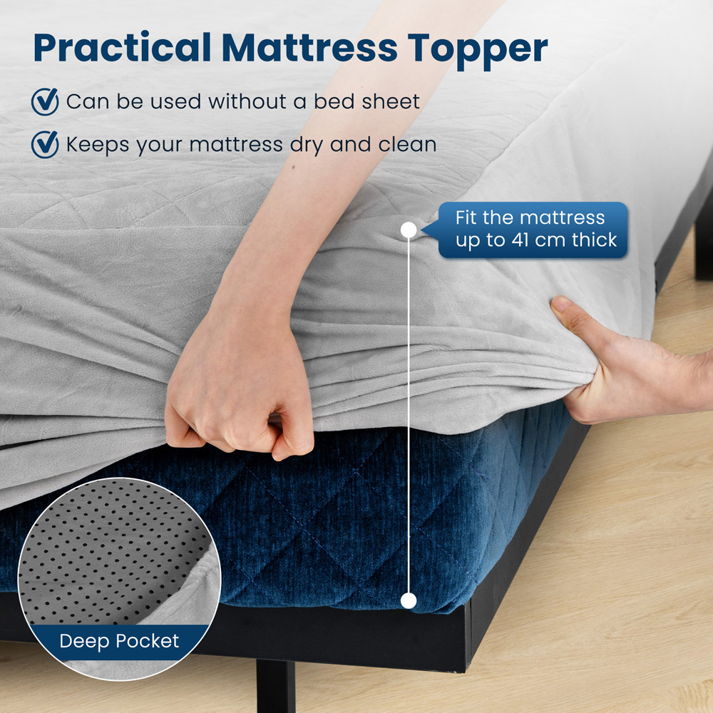 Costway Queen Size Grey Luxury Super Soft Velvet Mattress Protector Image 8