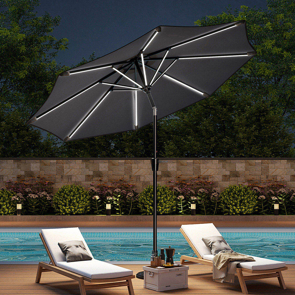Living and Home Dark Grey Solar LED Crank and Tilt Parasol 3m Image 2