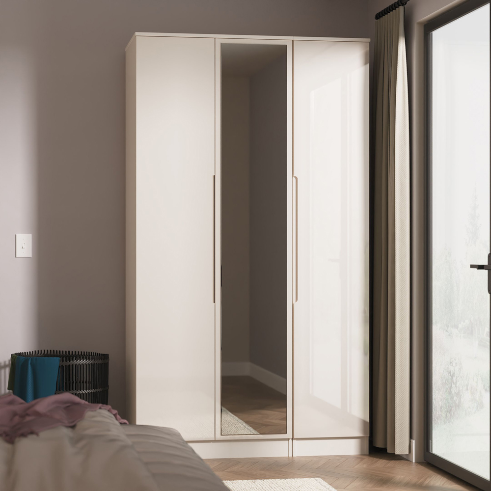 Crowndale Milan 3 Door Kashmir Gloss and Kashmir Tall Mirrored Wardrobe Ready Assembled Image 9