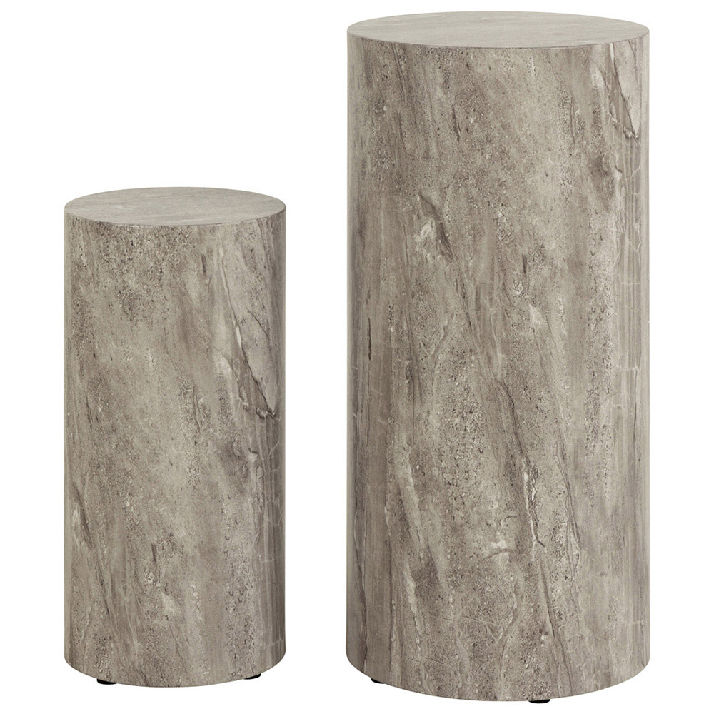 Florence Dice Grey Marble and River Rough Paper Effect Round Pedestal Set of 2 Image 3