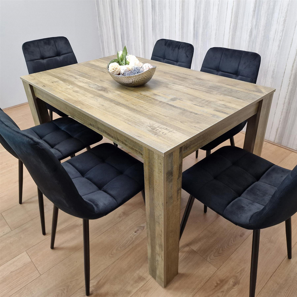 Portland 6 Seater Leather Dining Set Rustic Effect and Black Image 3