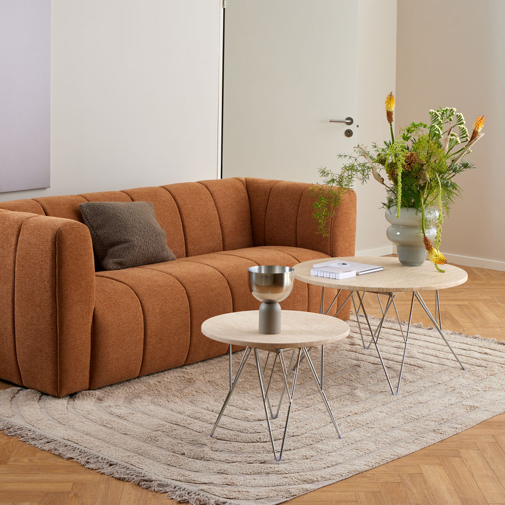 Florence Prunus Matt Beige Round Side Table with Chrome Steel Base Image 7