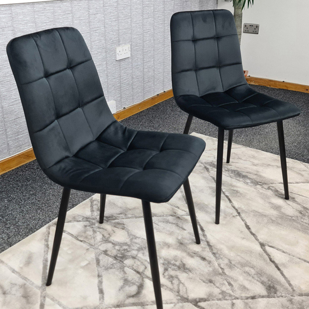 Denver Set of 2 Black Velvet Dining Chairs Image 1