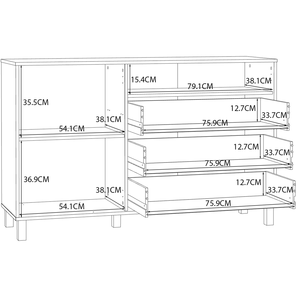 Florence Grafton Single Door 3 Drawer Single Shelf Cream and Oak Sideboard Image 9