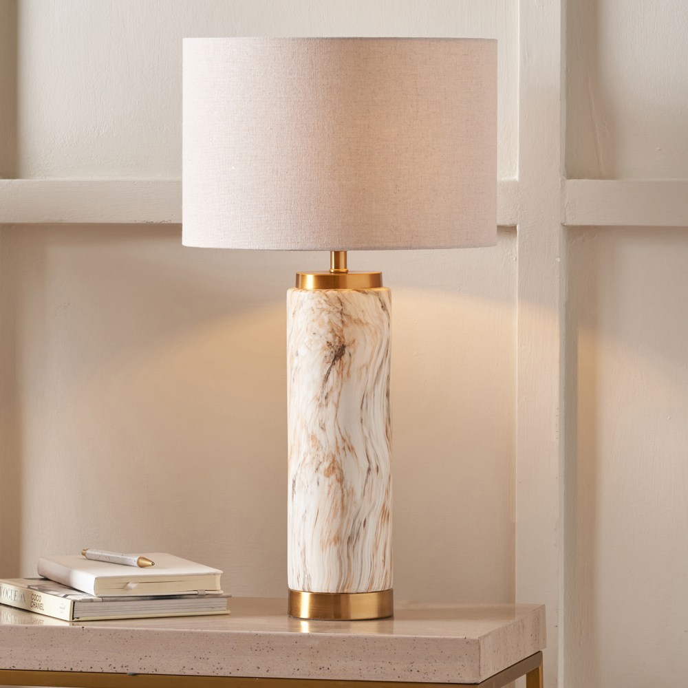 Pacific Lifestyle Carrara Natural Stone Effect Ceramic Tall Table Lamp Image 2