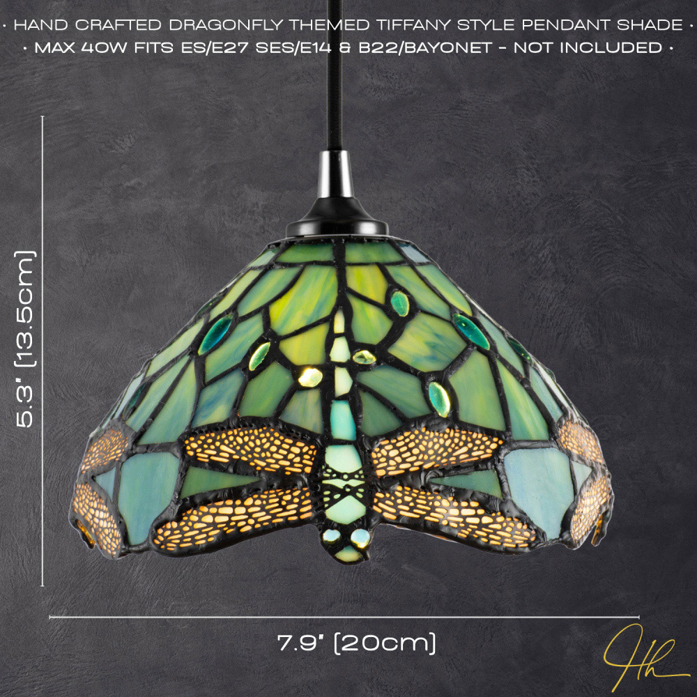 Happy Homewares Emerald Stained Glass Dragonfly Tiffany Pendant Lighting Shade Image 7