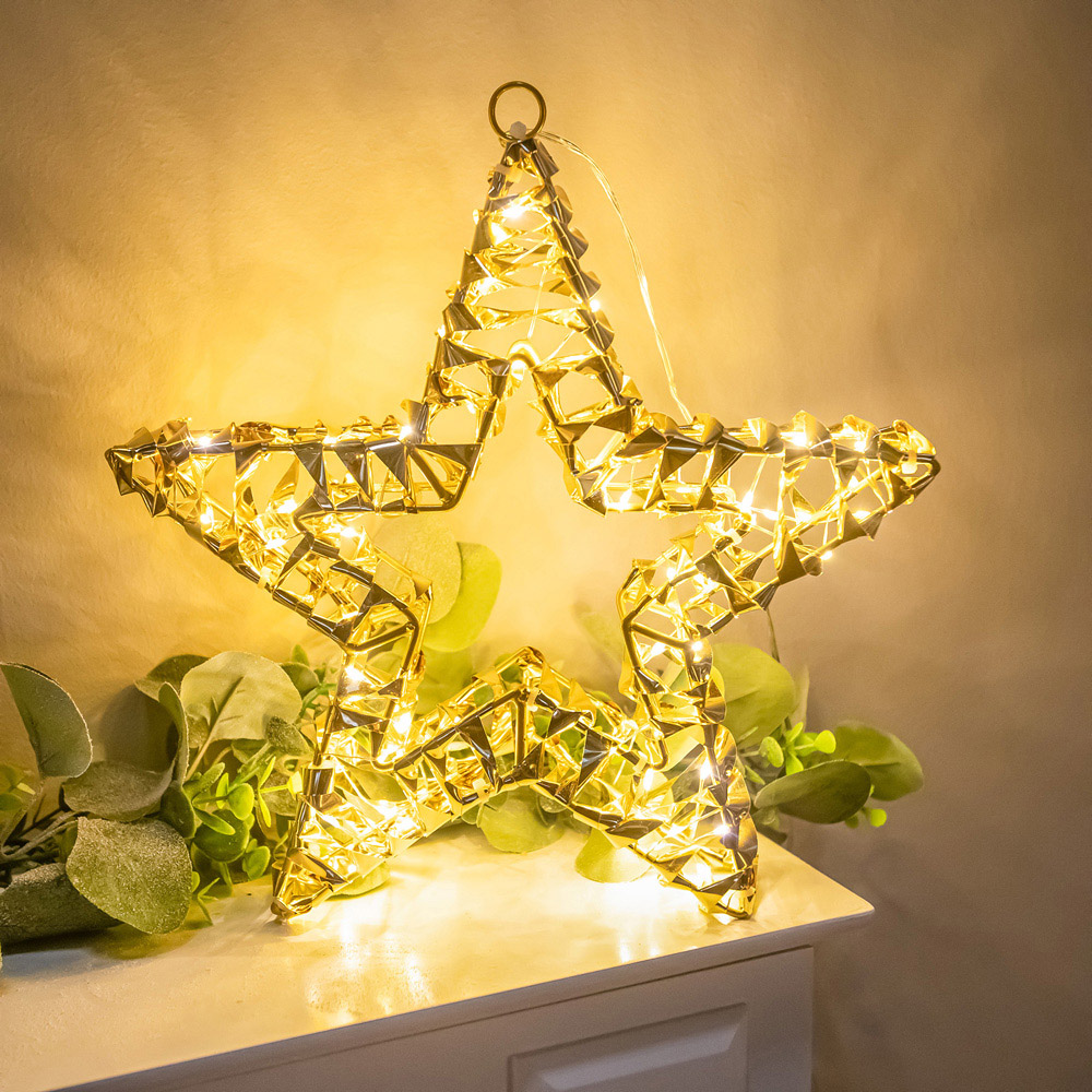 The Christmas Centre 80 Warm White LED Pre-Lit Gold Laser Light-Up Star 30cm Image 8
