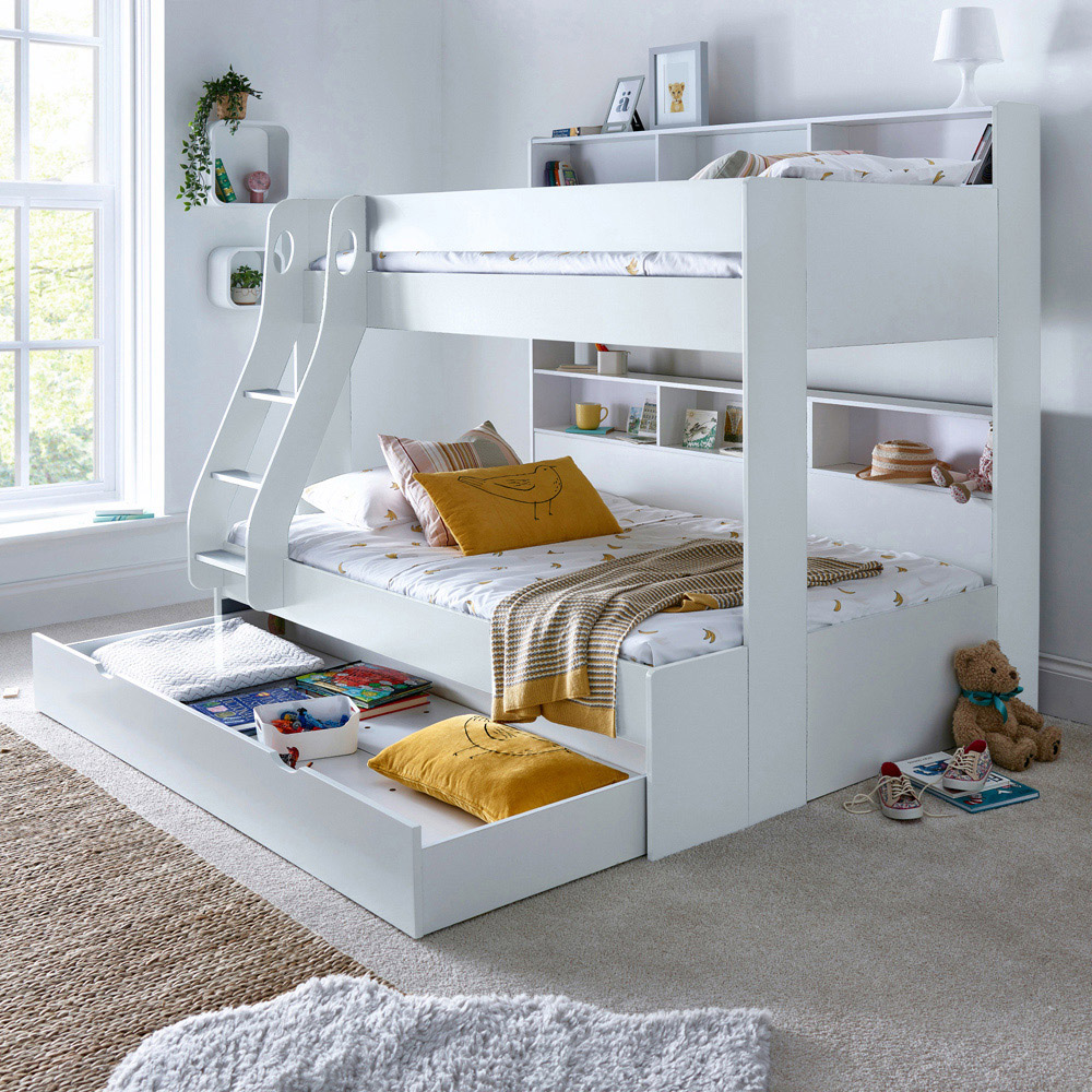 Bedmaster Oliver Triple Sleeper White Storage Bunk Bed with Memory Foam Mattresses Image 9