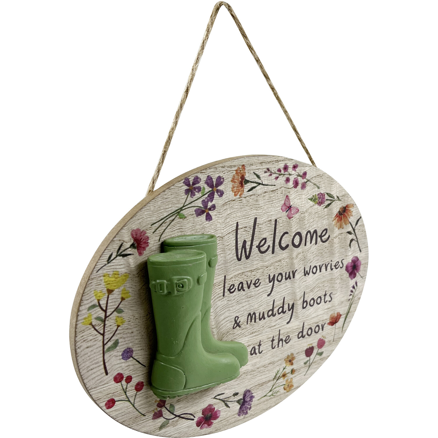 Welcome Muddy Boots Hanging Plaque - Natural Image 3