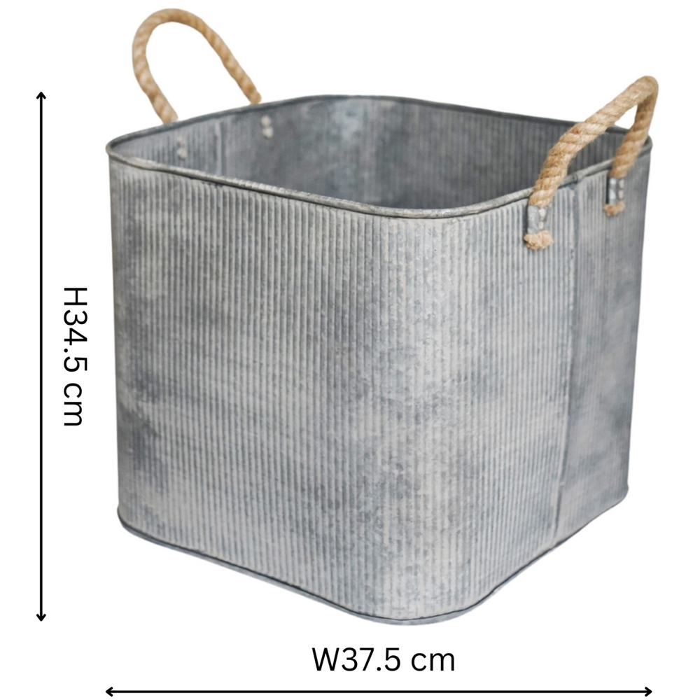 Ivyline Galvanised Rope Handle Square Planter 2 Pack Image 7