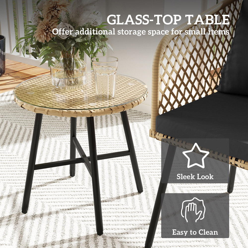 Outsunny 2 Seater Natural Wood Finish Rattan Bistro Set with Cushions Image 7