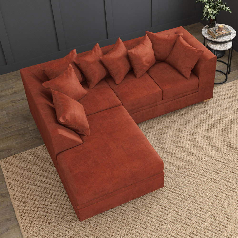Modo 3 Seater Marmalade Plush Velvet Left Hand Scatter Back L-Shape Corner Sofa Image 7