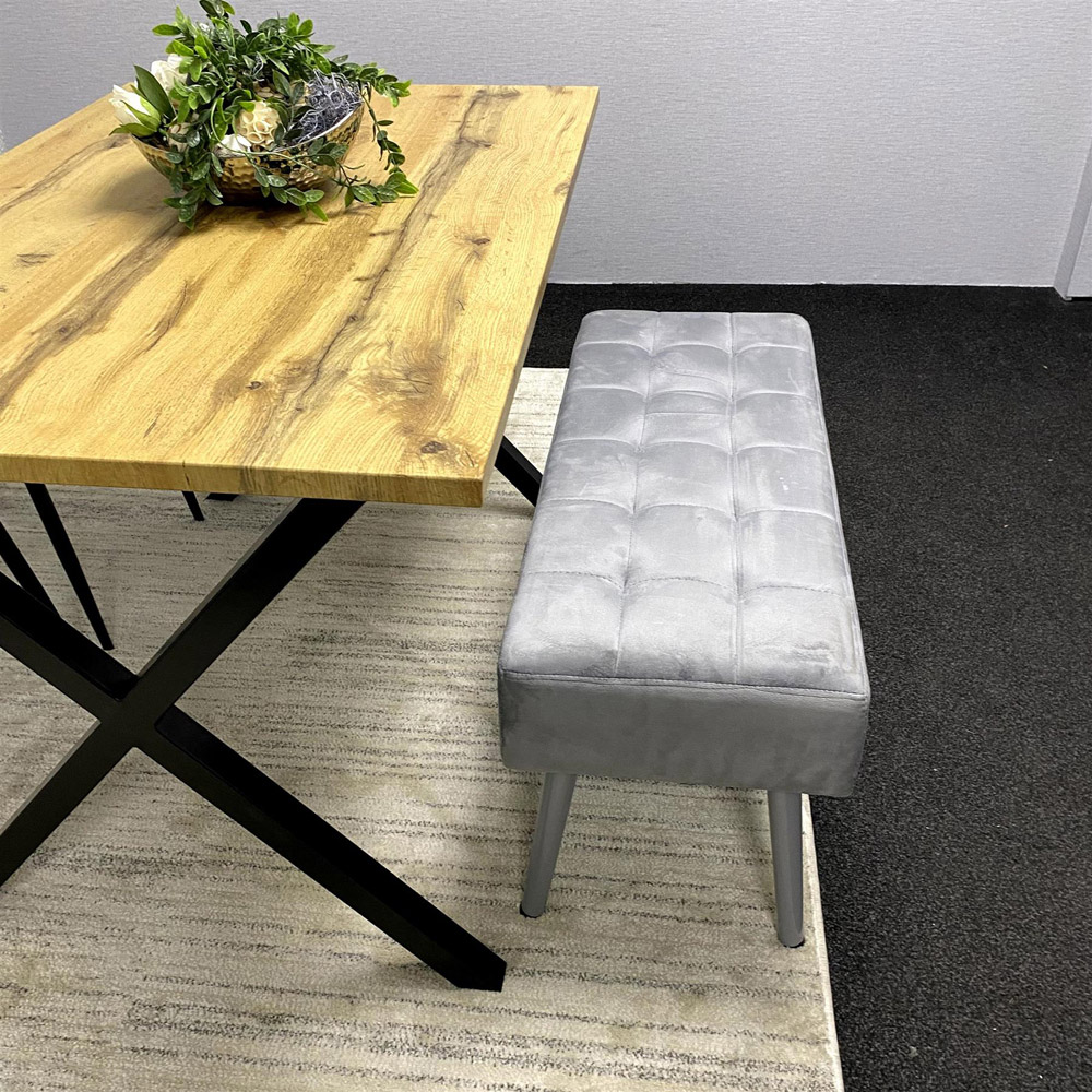 Kosy Koala 4 Seater MDF and Velvet Dining Table Set with Bench Black and Grey Image 4