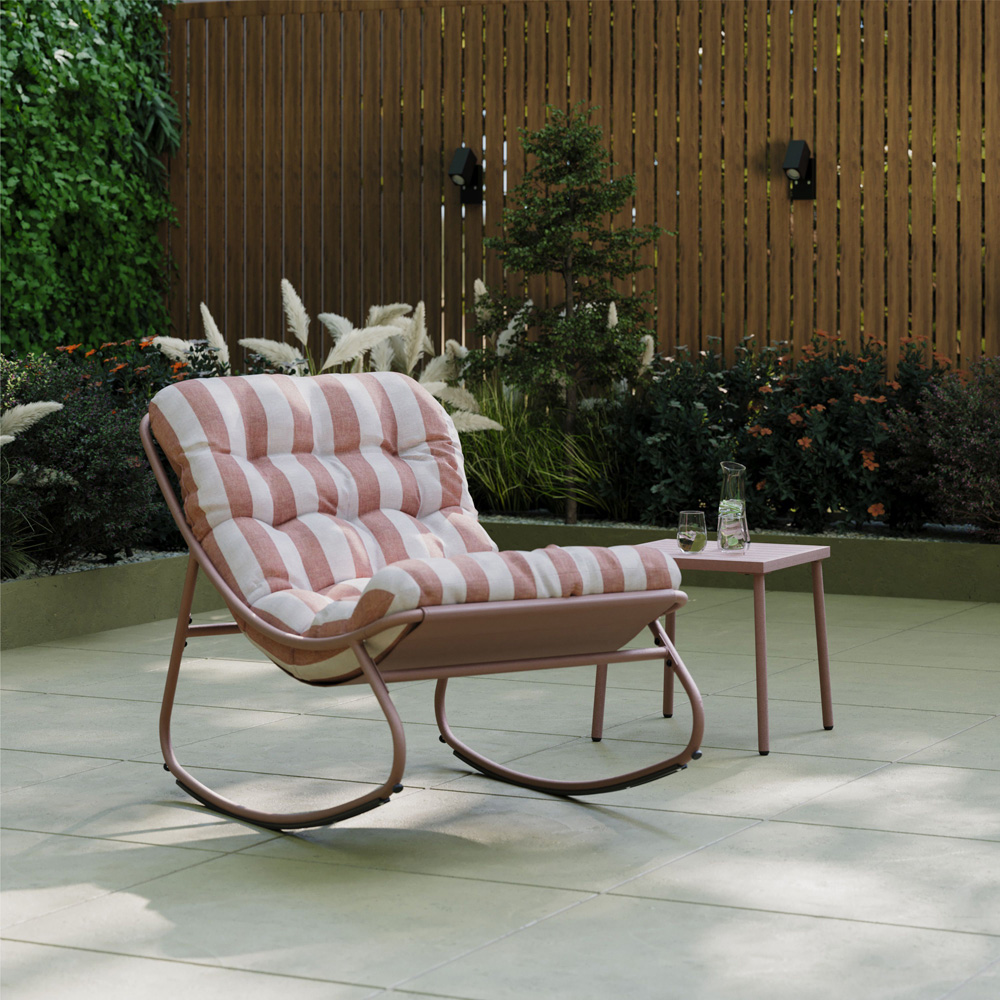 Charles Bentley Porto Terracotta Stripe Olefin Fabric Garden Rocking Chair Image 7