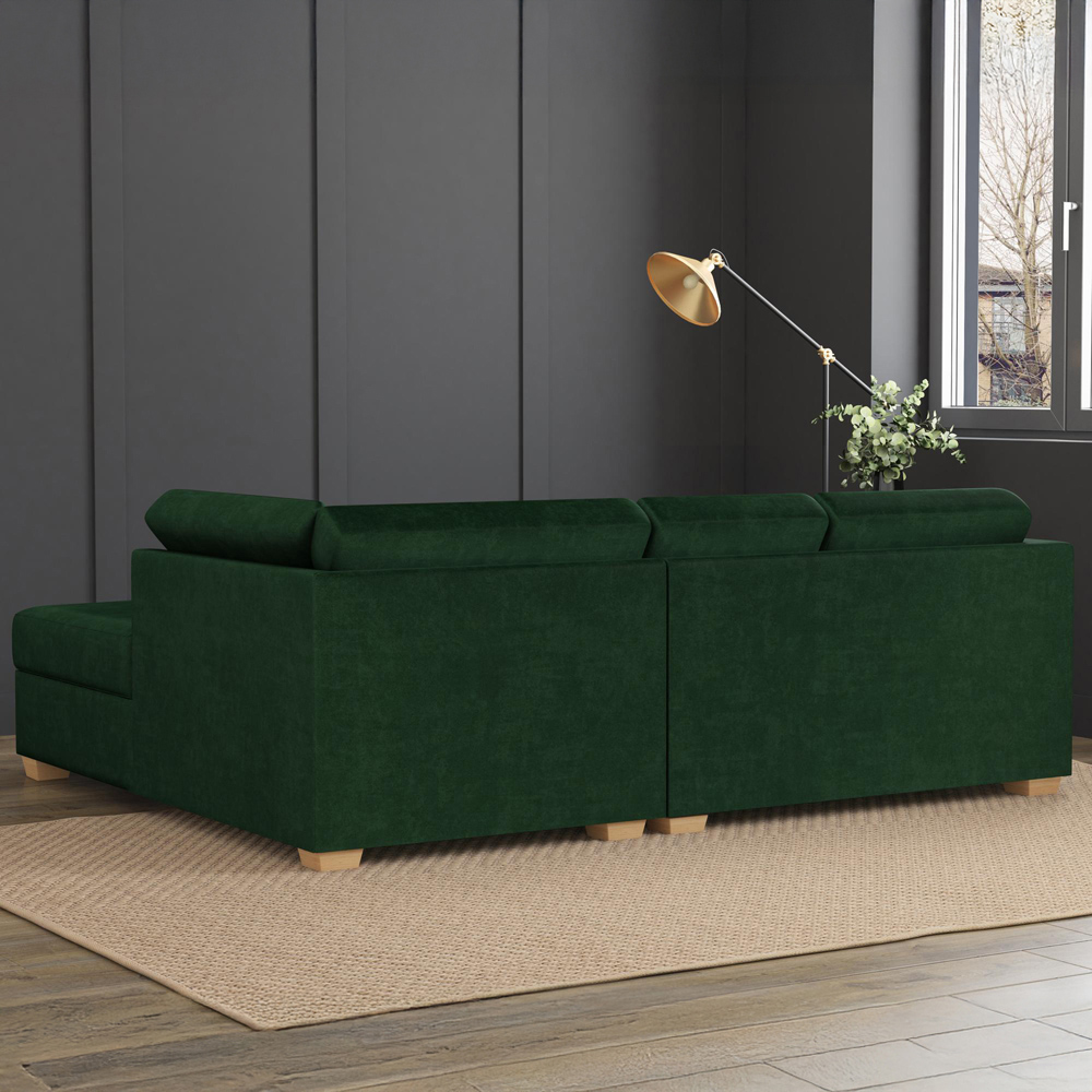 Modo 3 Seater Forest Green Plush Velvet Right Hand Fixed Back L-Shape Corner Sofa Image 8