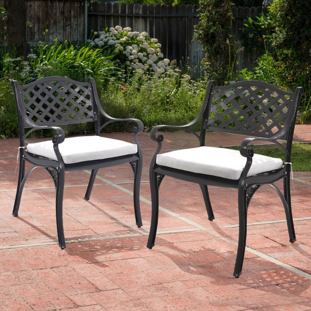 Living and Home Set of 2 Black Aluminium Garden Chairs Image 1