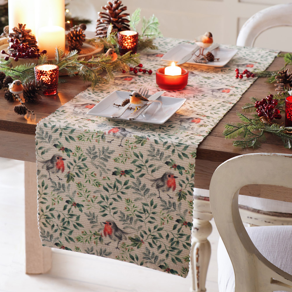Evans Lichfield Green Robin Digitally Printed Table Runner 180 x 35cm Image 5