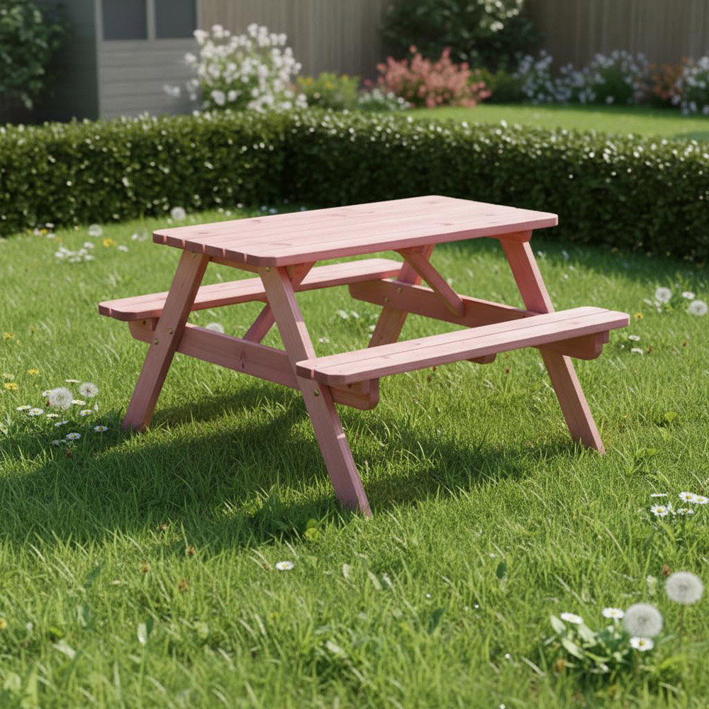 AMATA Ungurs Children's Powder Pink Maxi Wooden Picnic Table Image 4