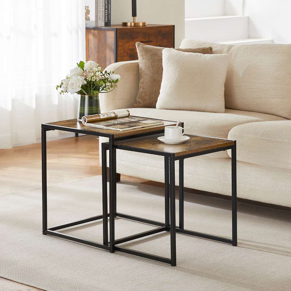 Vida Designs Brooklyn Dark Wood Nest of Tables Set of 2 Image 3