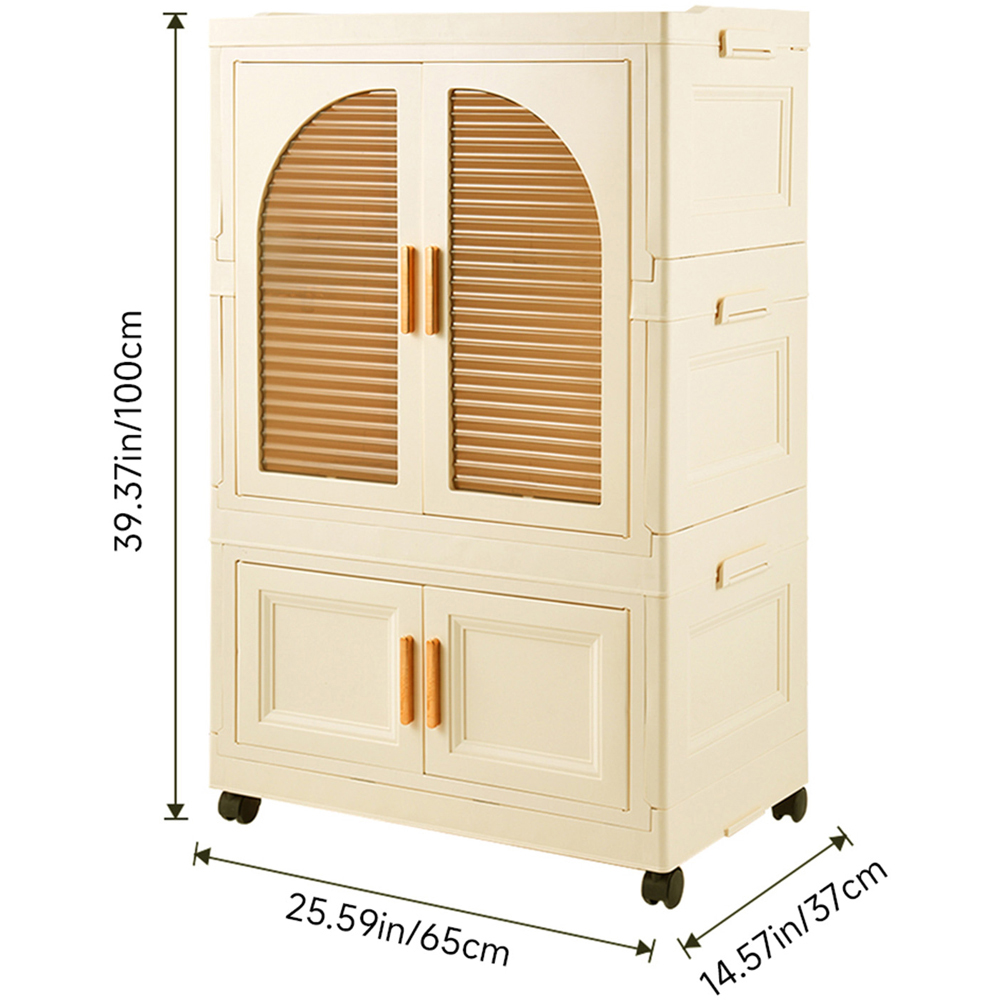 Living and Home 4 Door Cream and White Plastic Foldable Nursery Wardrobe with Wheels Image 8