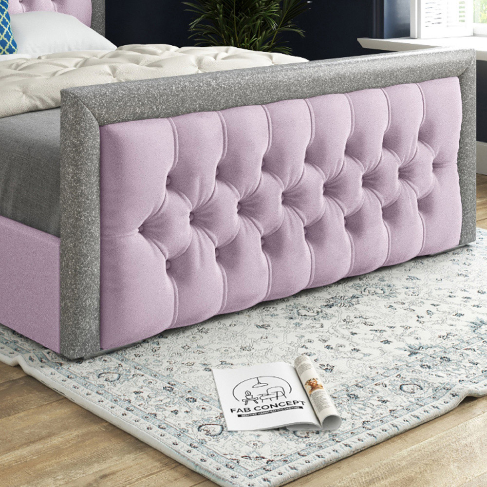 Venice Double Pink Soft Velvet Upholstered Bed Frame with Glitter Border Headboard Image 4