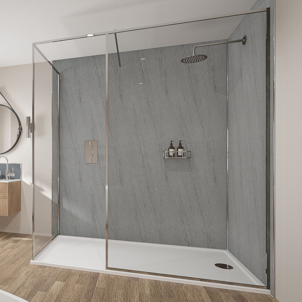 Wetwall Mermaid 2420 x 585mm Silver Granite Tongue and Groove Plywood Shower Wall Panel Image 1