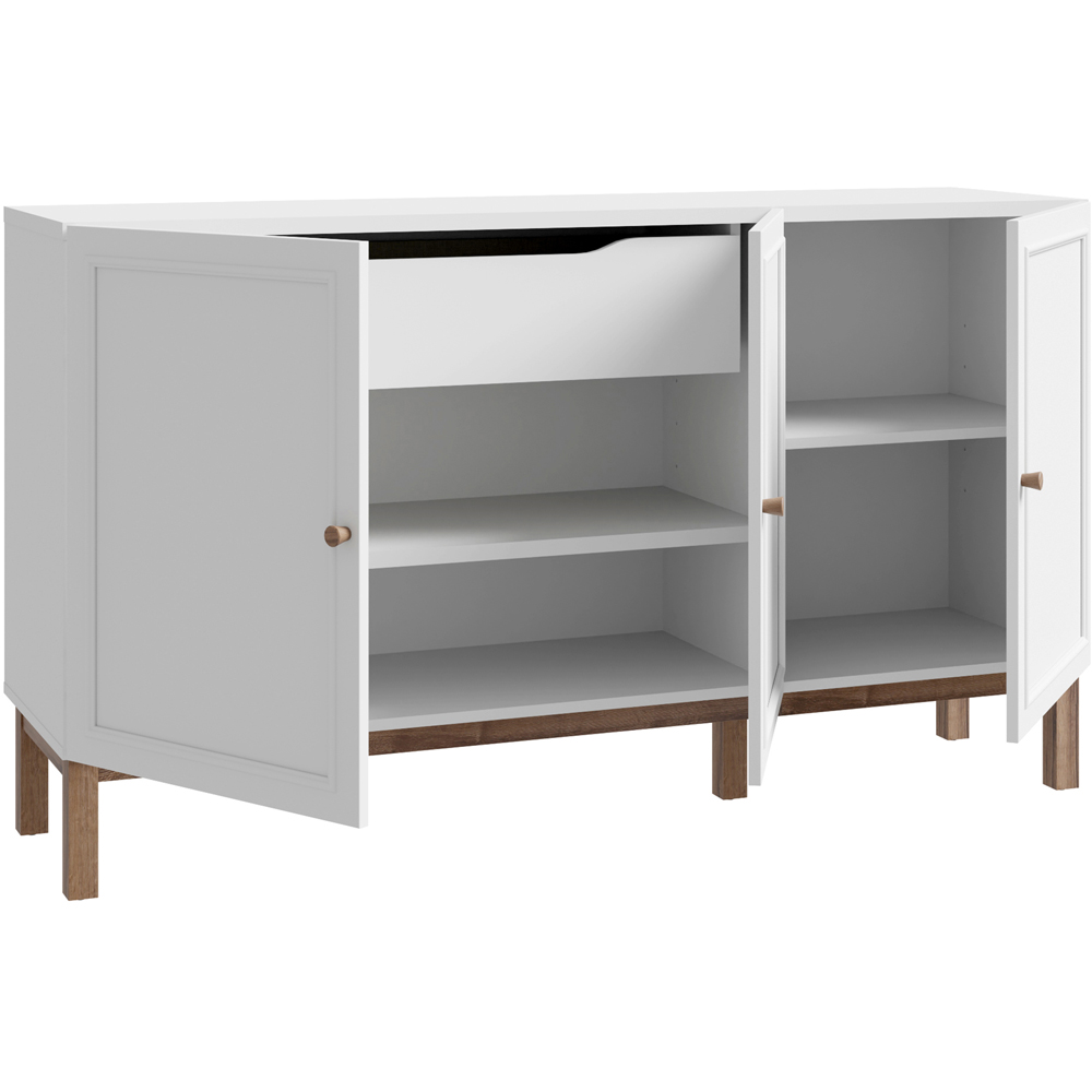 Florence Wensley 3 Door Single Drawer Light Grey and Oak Sideboard Image 4