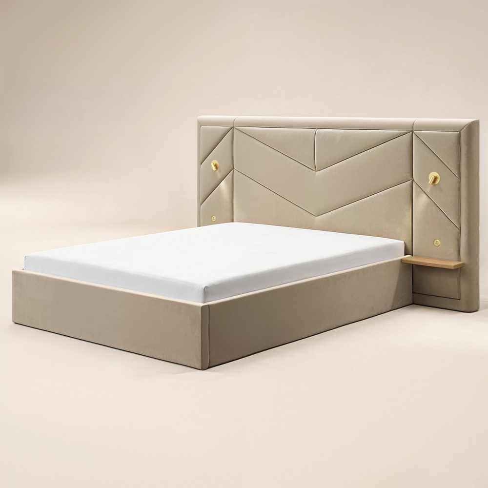 Flair Alice King Size Beige Velvet Hotel Ottoman Bed with Light Image 2