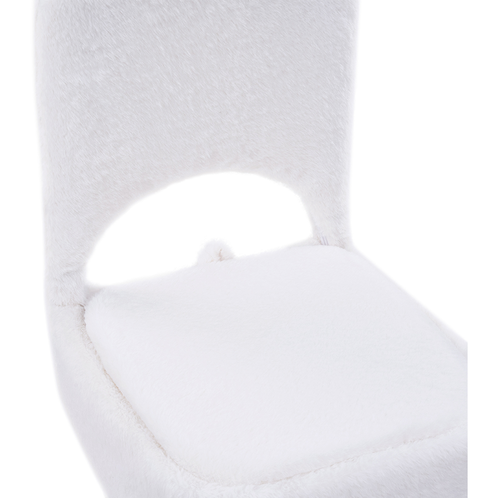 Living and Home White Faux Rabbit Fur Foldable Backrest Vanity Chair with Hidden Storage Image 5