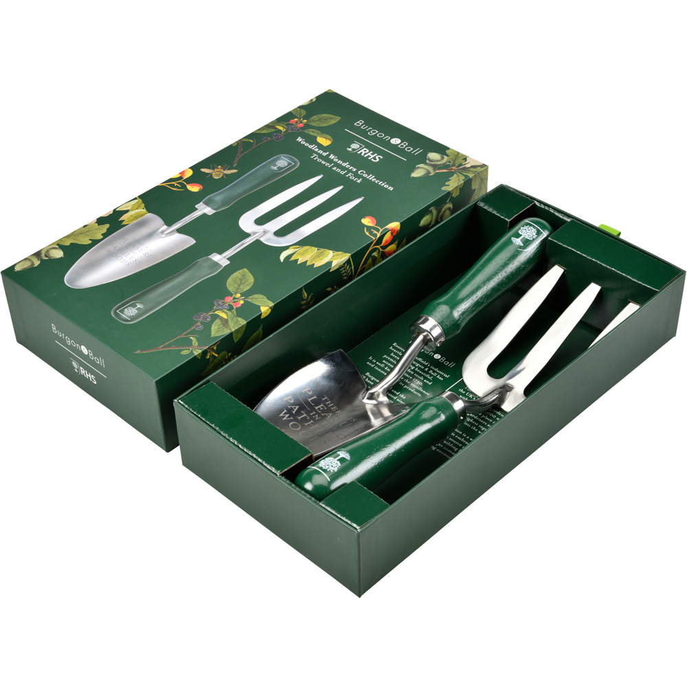 RHS Woodland Wonders Stainless Steel Garden Trowel and Fork Set in Gift Box Image 5