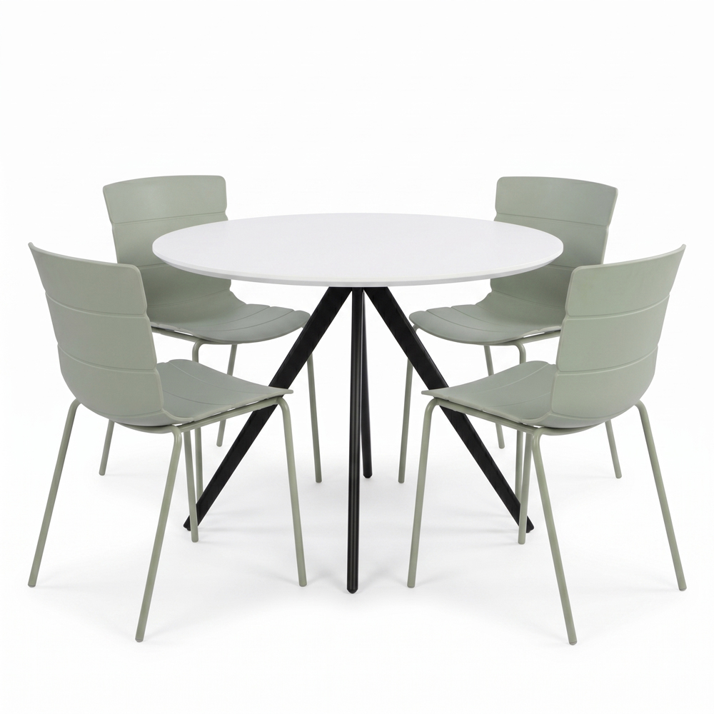 Core Products Aspen Bali 4 Seater Plastic Round Dining Set White and Sage Green Image 2