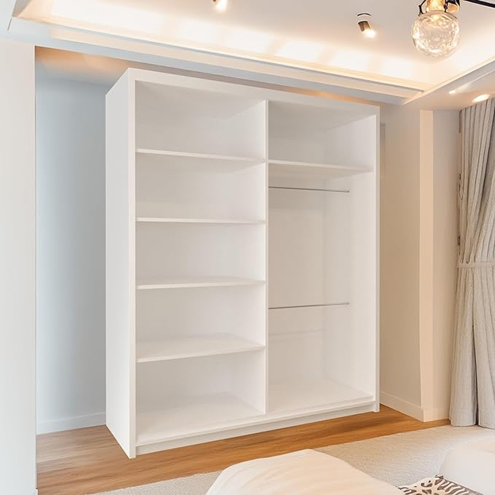 Sliding Wardrobes 4U 2 Sliding Door White Modern Oak Striped Mirrored Wardrobe Image 4