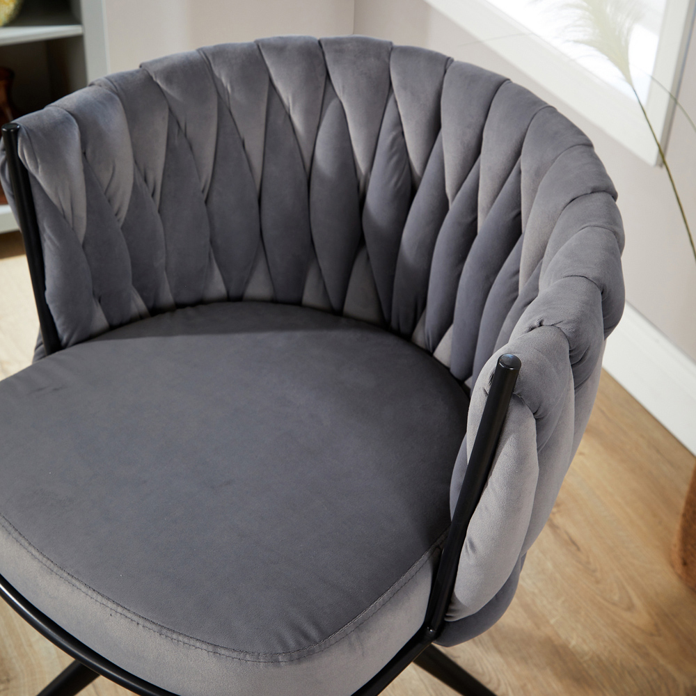 Home Source Reno Grey Plush Velvet Round Tufted Back Accent Chair Image 3