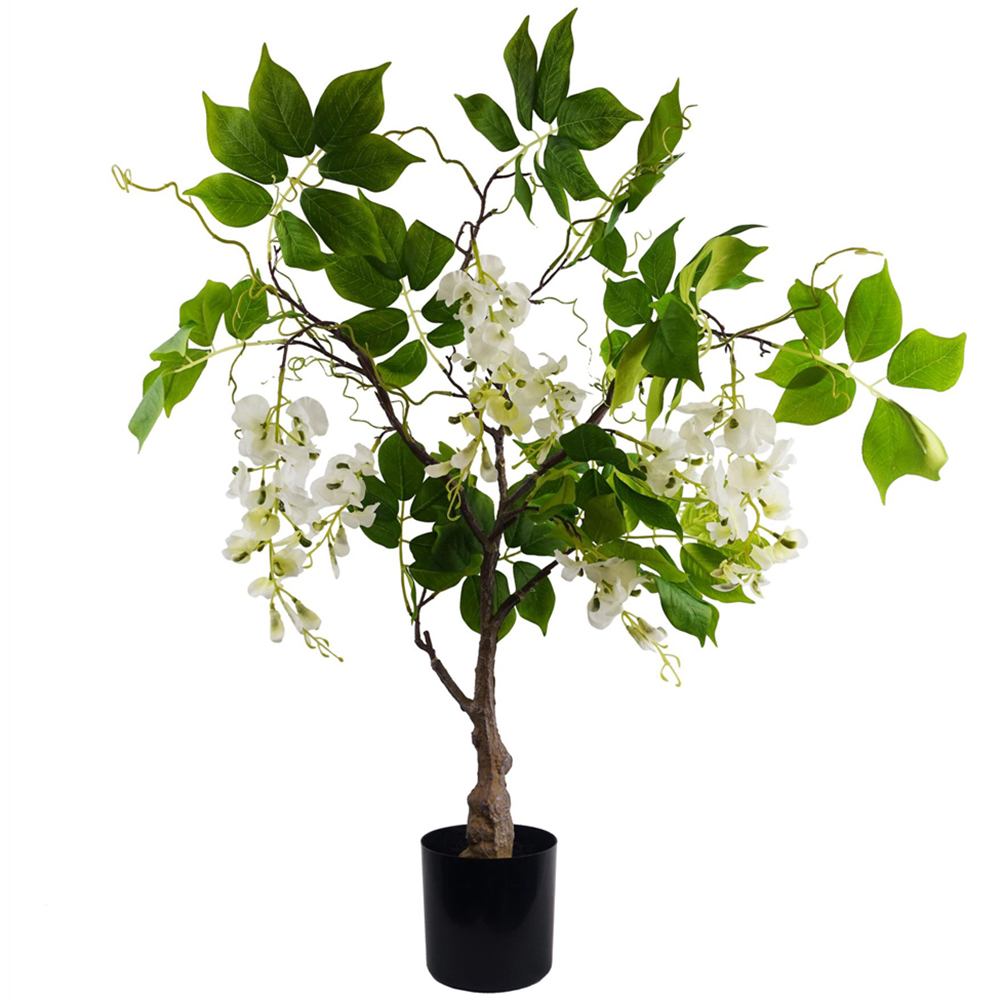 Leaf White Wisteria Bush Artificial Tree in Pot 90cm Image 1