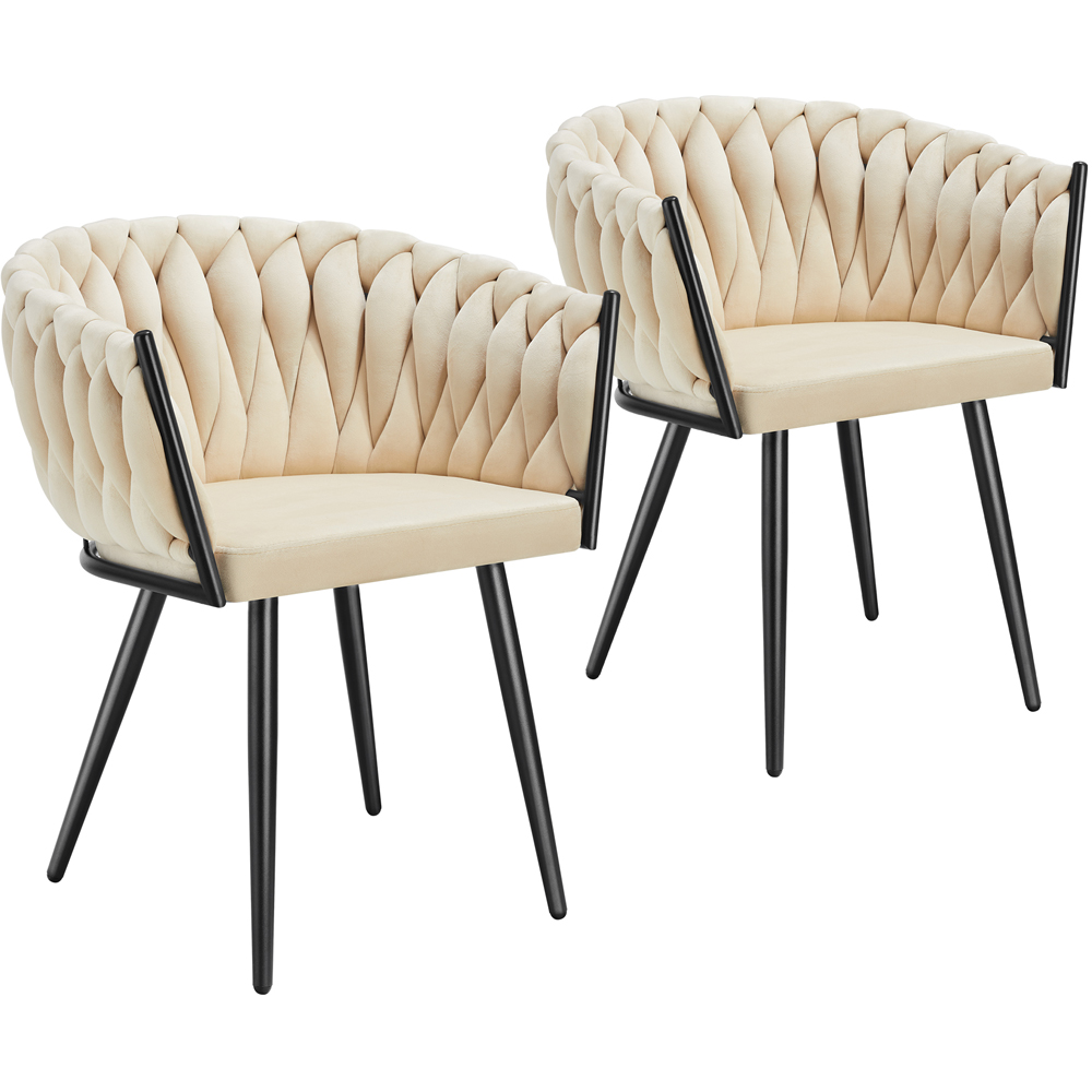 tectake Astano Set of 2 Sand Velvet Padded Knot Design Dining Chair Image 2