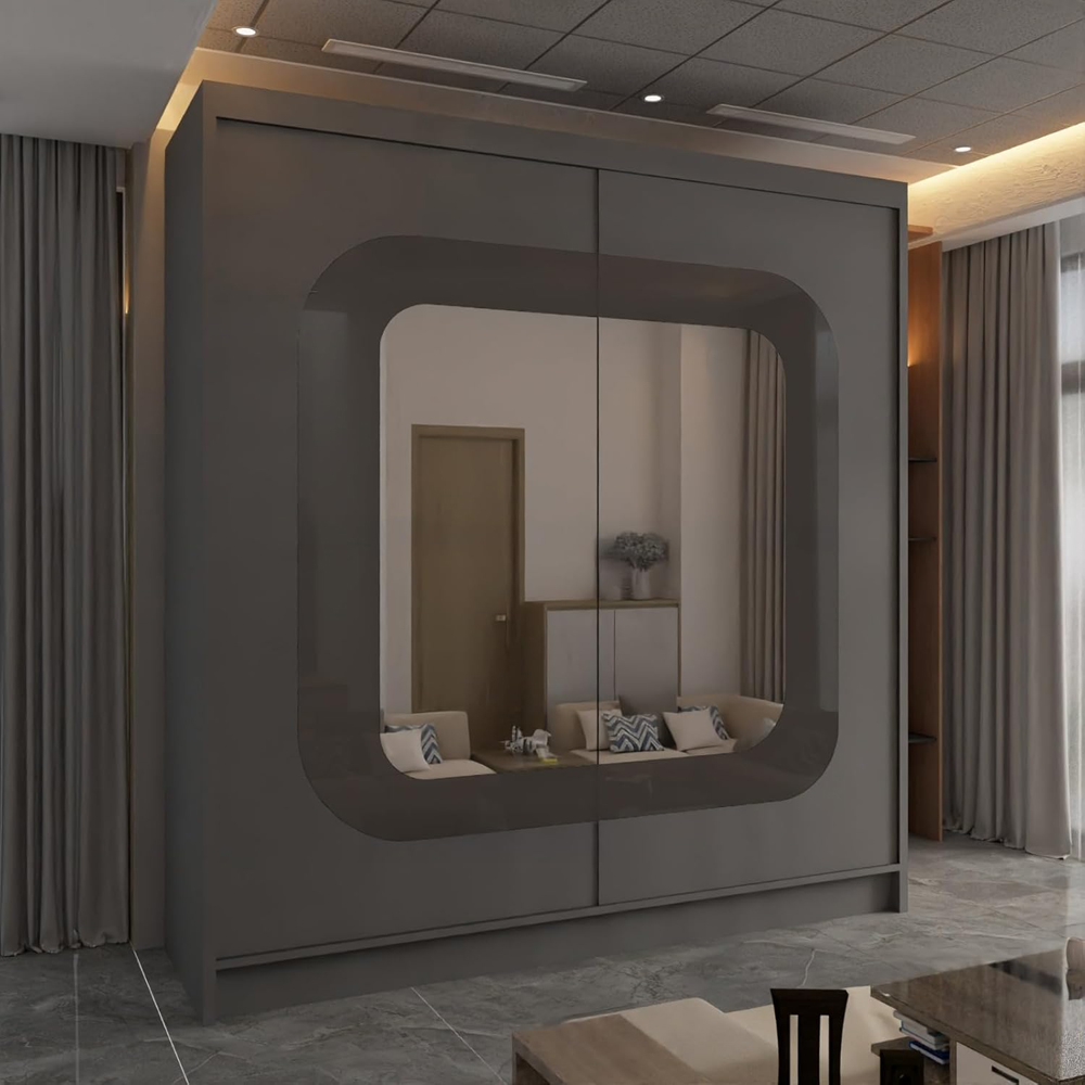 M N Furniture Cheen 2 Door Grey Strip Mirrored Sliding Wardrobe 150cm Image 4