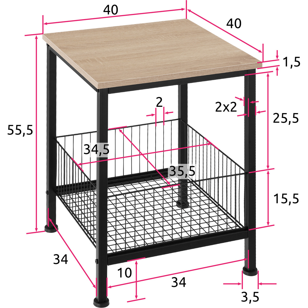 tectake Grimsby Light Wood Oak Sonoma Bedside Table with Mesh Basket Image 9
