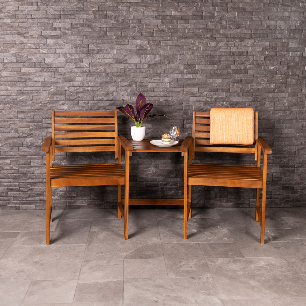 Charles Bentley 2 Seater Acacia Wooden Companion Seat Image 8