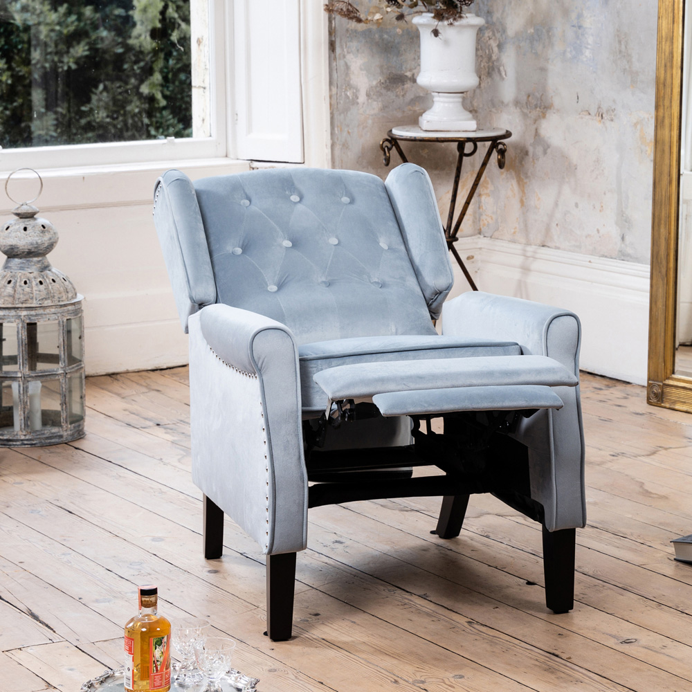 Artemis Home Annapoli Light Blue Velvet Manual Recliner Armchair Image 3