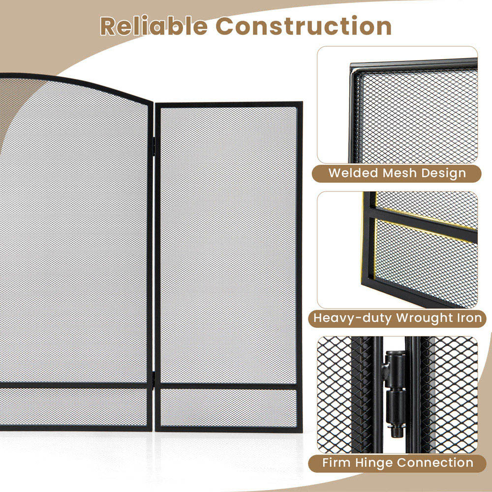 Costway Black 3 Panel Folding Fire Guard Image 7