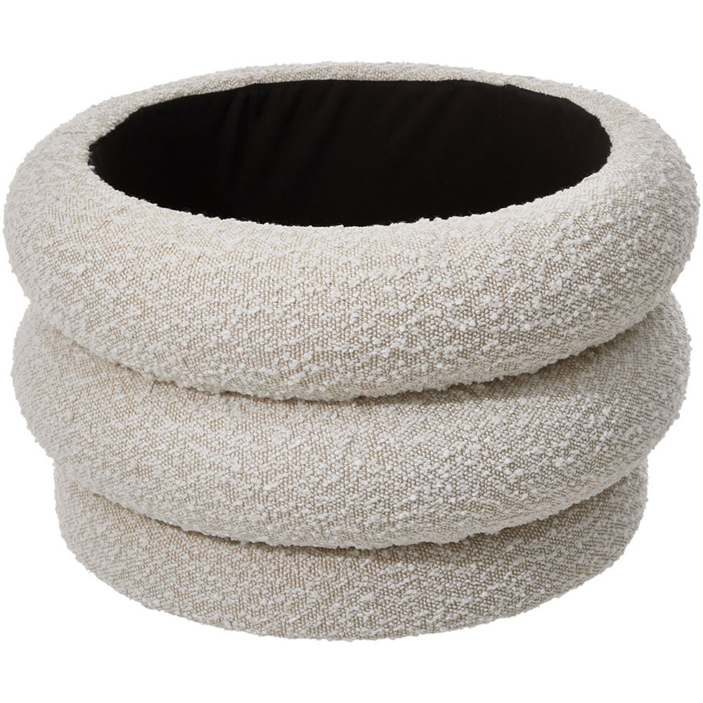 Living and Home Cream Boucle Upholstered Round Storage Ottoman Image 3