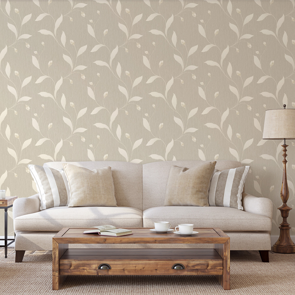 Belgravia Decor Tiffany Floral Leaf Trail Beige Wallpaper Image 3