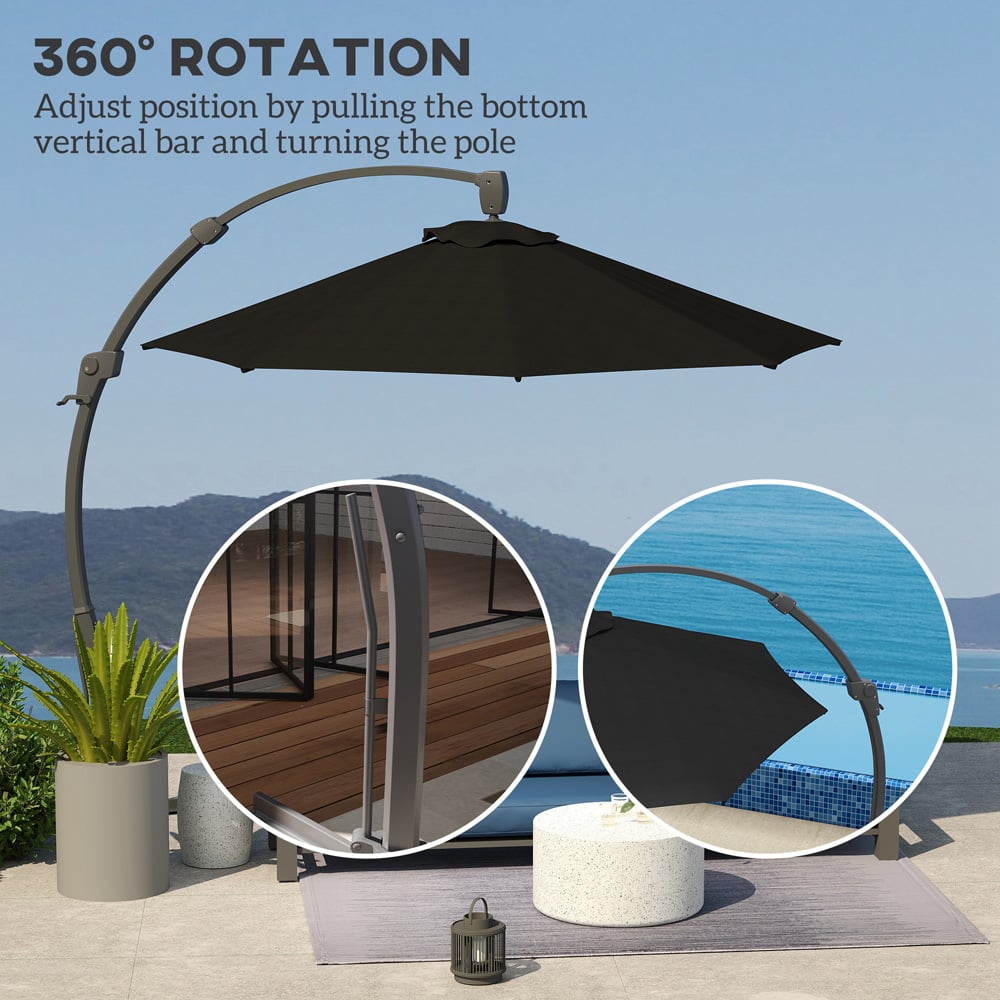 Outsunny Black Crank and Tilt Cantilever Parasol 3m Image 7