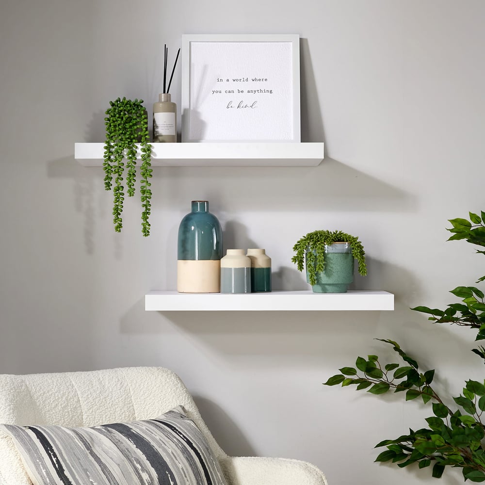 Home Source Cloud 60cm White Floating Wall Shelf Set of 2 Image 2