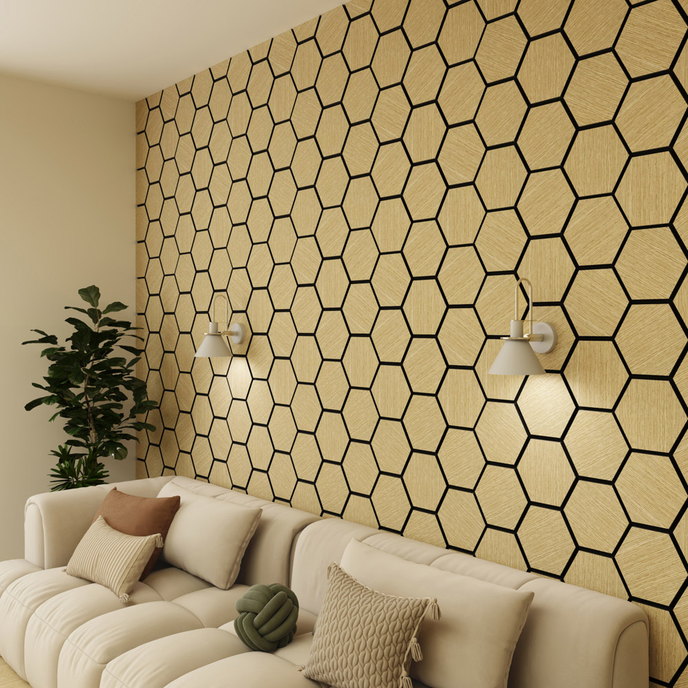 Wall Panels UK White Oak Hexagonal Acoustic Wall Panels 2 Pack Image 3