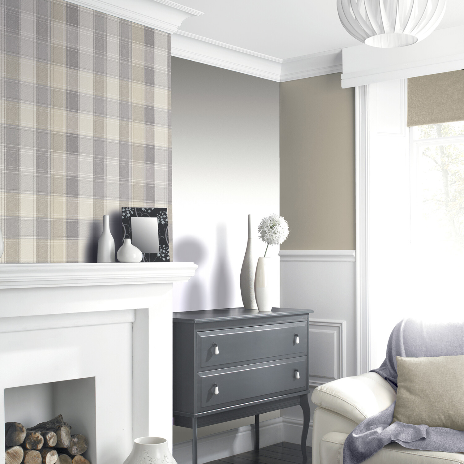 Country Classic Check Wallpaper - Grey Image 8