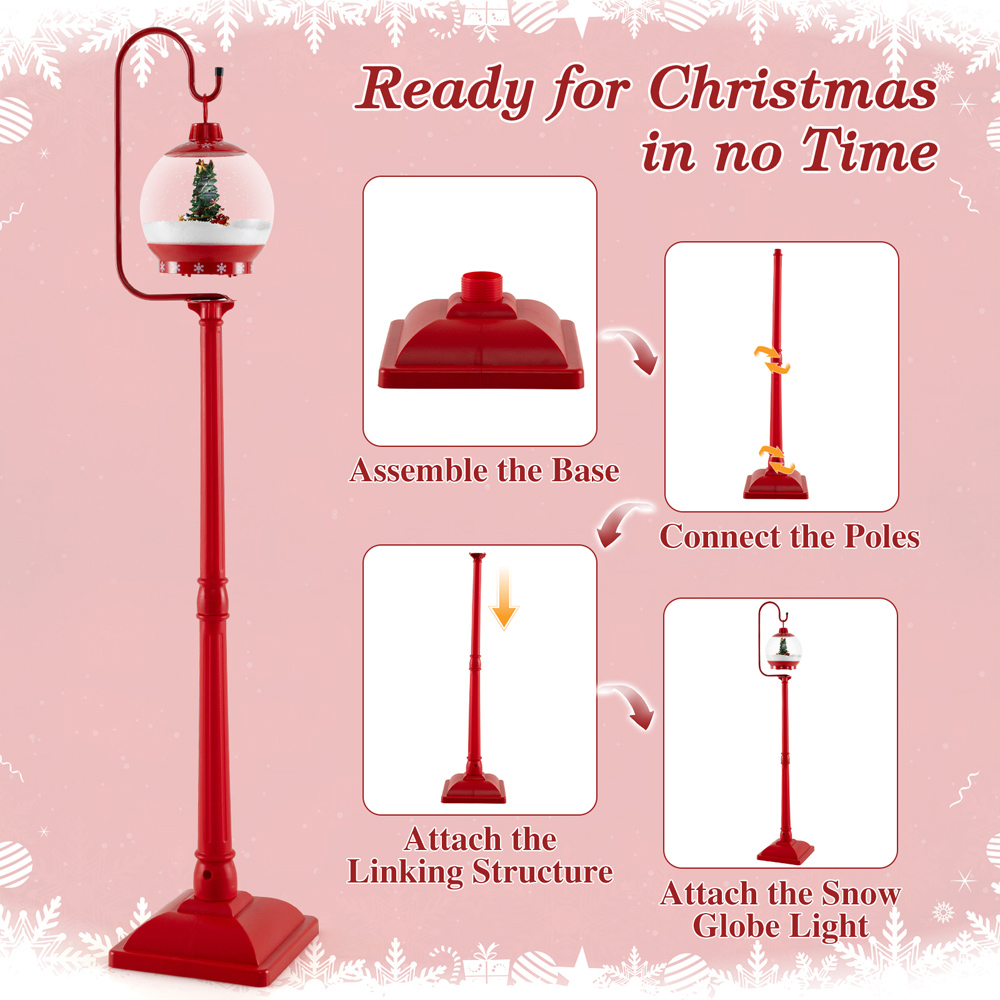 Costway Red Snow Globe Sound Activated LED Lamp Post Outdoor Christmas Decoration 5.7ft Image 5