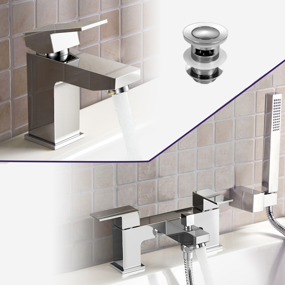 Nes Home Leon Chrome Bath Shower Mixer and Basin Mixer Tap with Waste Image 4